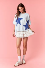 Load image into Gallery viewer, Peach Love Gingham Knit Top with Star Patched Front in Light Blue/Royal