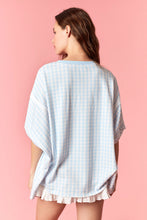 Load image into Gallery viewer, Peach Love Gingham Knit Top with Star Patched Front in Light Blue/Royal