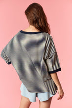 Load image into Gallery viewer, Peach Love Striped Knit and Gingham USA Patched Top in Navy/Cream