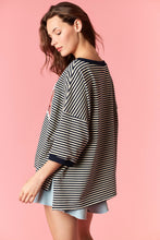 Load image into Gallery viewer, Peach Love Striped Knit and Gingham USA Patched Top in Navy/Cream