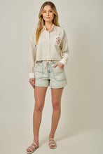 Load image into Gallery viewer, Mystree Embroidered Pinstripe Top in Ivory