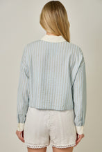 Load image into Gallery viewer, Mystree Embroidered Pinstripe Top in Soft Blue
