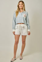 Load image into Gallery viewer, Mystree Embroidered Pinstripe Top in Soft Blue
