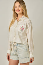 Load image into Gallery viewer, Mystree Embroidered Pinstripe Top in Ivory
