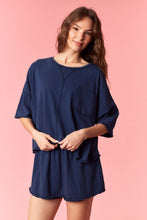 Load image into Gallery viewer, Peach Love Garment Dyed Slub Jersey Crop Top And Skort Set Navy