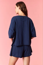 Load image into Gallery viewer, Peach Love Garment Dyed Slub Jersey Crop Top And Skort Set Navy