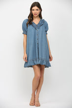 Load image into Gallery viewer, Fate Ruffled V-neck Short Puff Sleeve Mini Dress in Blue
