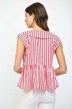 Load image into Gallery viewer, Fate Stripe Print Sailor Style Collar Tie Neckline Peplum Top in Red