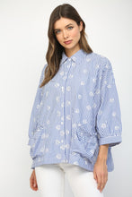 Load image into Gallery viewer, FATE Embroidery Detailed Stripe Button Down Top in White Blue