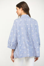Load image into Gallery viewer, FATE Embroidery Detailed Stripe Button Down Top in White Blue