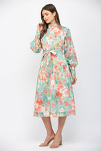 Load image into Gallery viewer, FATE Waist Tie Floral Print Midi Dress in Seafoam Multi
