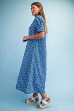 Load image into Gallery viewer, GiGio Bright Printed Button Down Midi Dress in Sapphire Mix