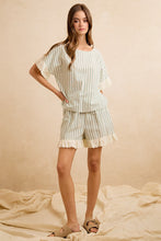 Load image into Gallery viewer, BiBi Stripes And Eyelet Lace Ruffled Top And Shorts Set in Eucalyptus