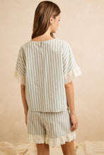 Load image into Gallery viewer, BiBi Stripes And Eyelet Lace Ruffled Top And Shorts Set in Eucalyptus