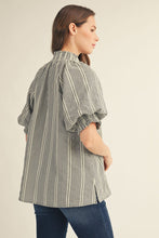 Load image into Gallery viewer, Jodifl Ruffle Detail Stripe Top in Black