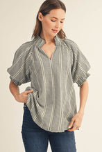 Load image into Gallery viewer, Jodifl Ruffle Detail Stripe Top in Black