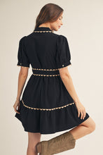 Load image into Gallery viewer, Jodifl Scallop Trim Accent Button Down Babydoll Dress in Black
