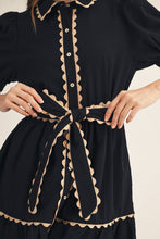 Load image into Gallery viewer, Jodifl Scallop Trim Accent Button Down Babydoll Dress in Black
