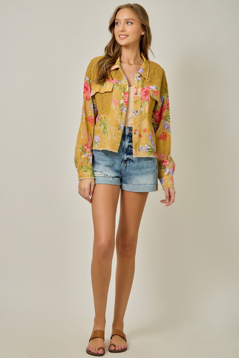 Mystree Floral Mixed Media Jacket in Cappuccino Mix – June Adel