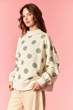 Load image into Gallery viewer, Peach Love Polka Dot Lightweight Mock Neck Sweatshirt in Cream/Sage