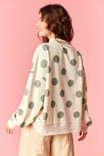 Load image into Gallery viewer, Peach Love Polka Dot Lightweight Mock Neck Sweatshirt in Cream/Sage