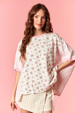 Load image into Gallery viewer, Peach Love Cotton Jersey Ditsy Flower Print and Stripe Print Top in Light Pink