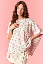 Load image into Gallery viewer, Peach Love Cotton Jersey Ditsy Flower Print and Stripe Print Top in Light Pink