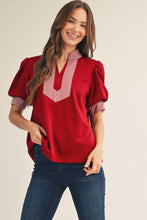 Load image into Gallery viewer, Jodifl Solid Color Top with Stripe Accents in Burgundy
