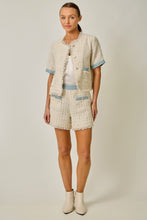 Load image into Gallery viewer, Mystree Short Sleeve Fringe Tweed Jacket in Ivory