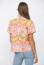 Load image into Gallery viewer, FATE Floral Ornamental Pattern High Ruffled Neckline in Peach Multi