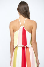 Load image into Gallery viewer, FATE CROPPED Linen Blend Color Block Halter Top in Cream Multi