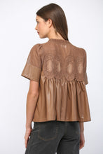 Load image into Gallery viewer, FATE Solid Color Lace Overlay Faux Leather Babydoll Top in Mocha