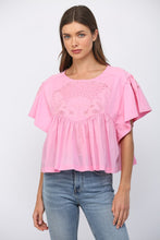 Load image into Gallery viewer, FATE Embroidery Lace Trimmed Sweatshirt Top in Bubblegum Pink