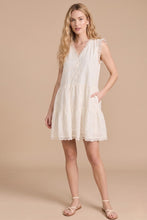 Load image into Gallery viewer, J.nna Eyelet Lace Trim Tiered Mini Dress in Cream