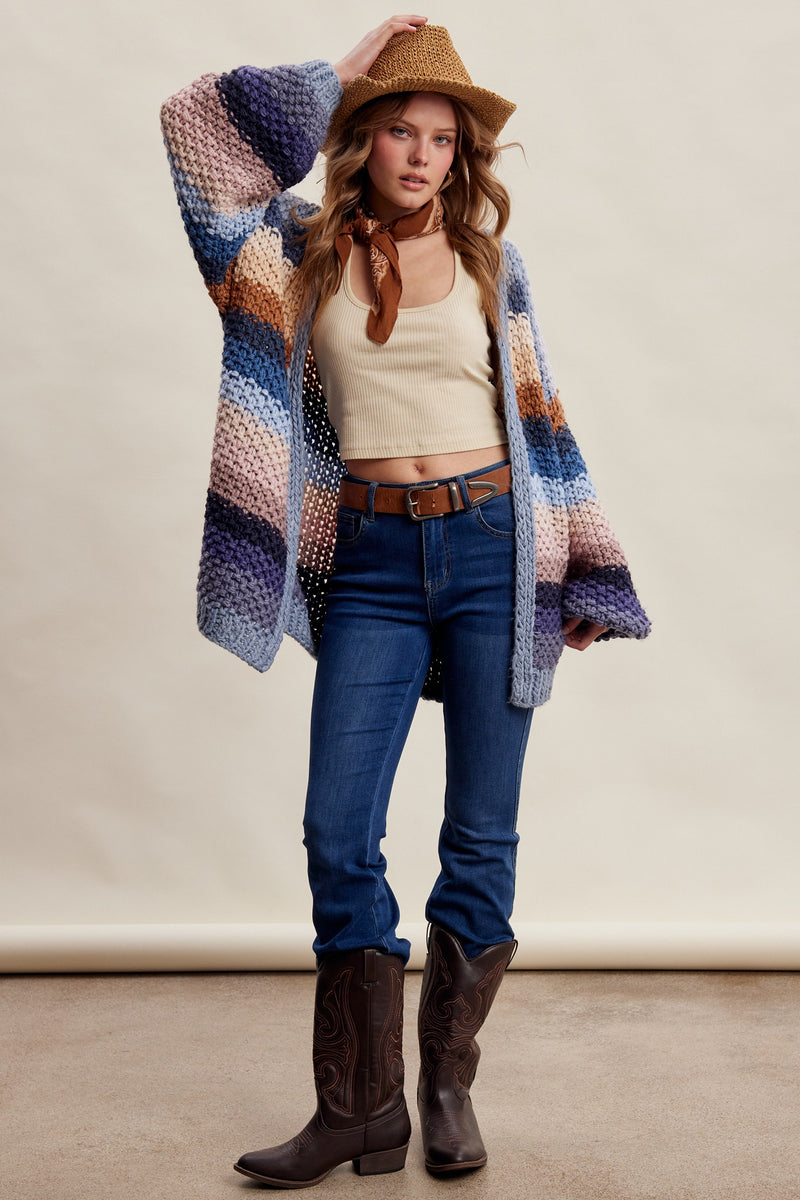Listicle Rainbow Hand Crochet Cardigan in Slate Blue – June Adel
