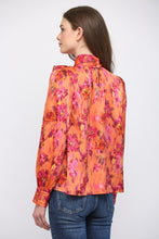 Load image into Gallery viewer, FATE Abstract Print Satin Blouse in Orange Multi