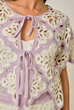 Load image into Gallery viewer, Mystree Crochet Scallop Hem Cardigan in Soft Orchid (TOP ONLY)