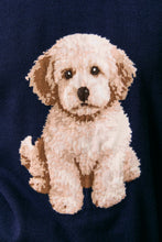 Load image into Gallery viewer, Le Lis Knit Sweater with Goldendoodle Puppy Graphic Front in Navy