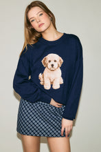 Load image into Gallery viewer, Le Lis Knit Sweater with Goldendoodle Puppy Graphic Front in Navy