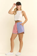 Load image into Gallery viewer, Jade by Jane Gingham Color Block Shorts in Red/Blue