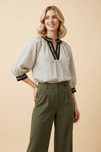 Load image into Gallery viewer, Heimish Striped Top With Contrast Geometric Trim in Cream