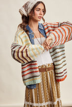 Load image into Gallery viewer, Listicle Chunky Multi Stripe Knit Cardigan in Rust Multi