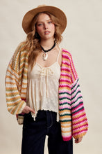 Load image into Gallery viewer, Listicle Chunky Multi Stripe Knit Cardigan in Cream Multi