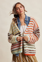 Load image into Gallery viewer, Listicle Chunky Multi Stripe Knit Cardigan in Rust Multi