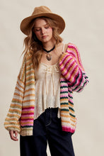 Load image into Gallery viewer, Listicle Chunky Multi Stripe Knit Cardigan in Cream Multi