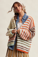 Load image into Gallery viewer, Listicle Chunky Multi Stripe Knit Cardigan in Rust Multi