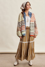 Load image into Gallery viewer, Listicle Chunky Multi Stripe Knit Cardigan in Rust Multi