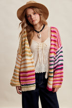 Load image into Gallery viewer, Listicle Chunky Multi Stripe Knit Cardigan in Cream Multi