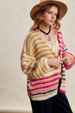 Load image into Gallery viewer, Listicle Chunky Multi Stripe Knit Cardigan in Cream Multi