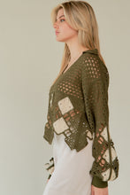 Load image into Gallery viewer, Davi & Dani Open Knit Crochet CROPPED Sweater in Olive